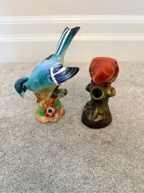 Ceramic Decorative Bird Figurines - Blue & Orange